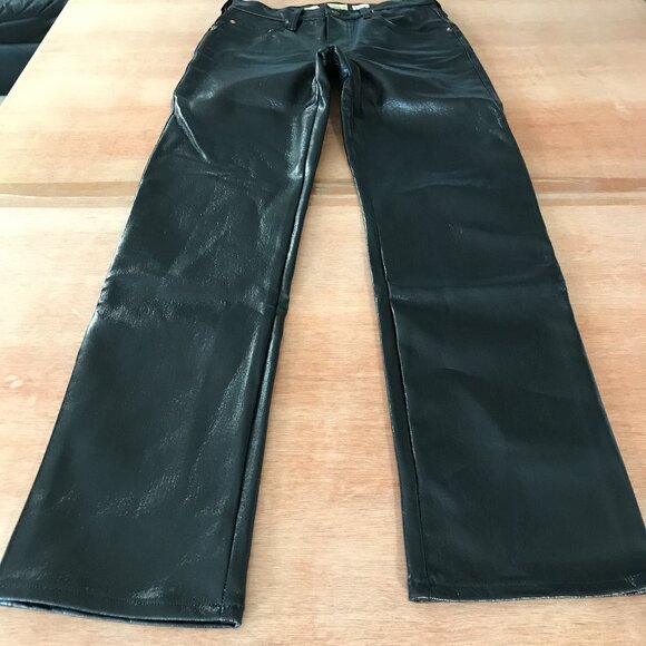 Vintage Todd Oldham Jeans Women 8 Black Coated Faux Leather Mid Rise Stretch - Picture 1 of 14
